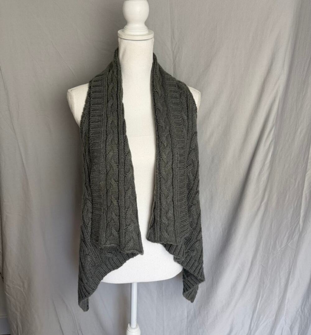 LOFT Gray Cable Knit Sweater Vest Draped Front Neutral Layer XS/S